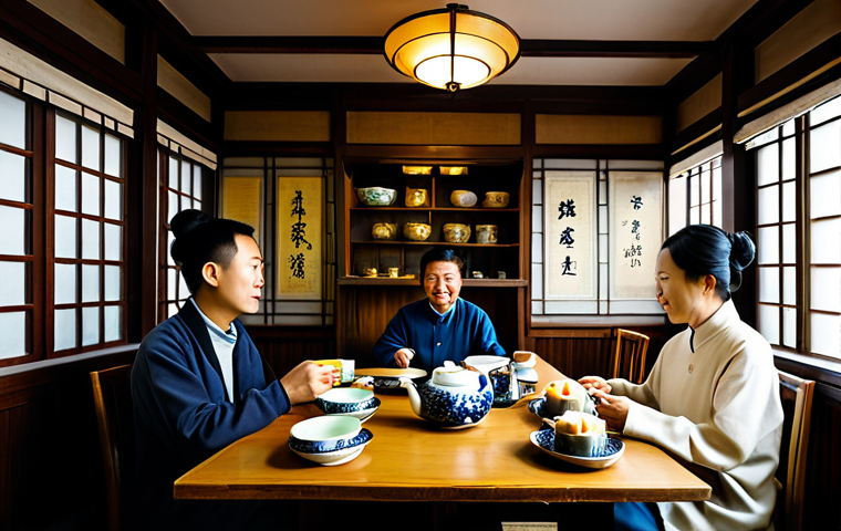 홍콩 차문화 역사 - Traditional Tea House**
"A traditional Hong Kong tea house interior, featuring wooden furniture, te...