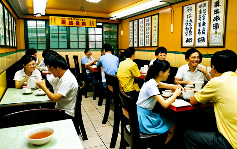 홍콩 차문화 역사 - Traditional Tea House**

"A traditional Hong Kong tea house interior, featuring wooden furniture, te...