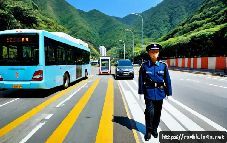 홍콩 교통의 최신 규제 - Photorealistic Hong Kong urban street illustrating modern transport regulation, clean electric publi...